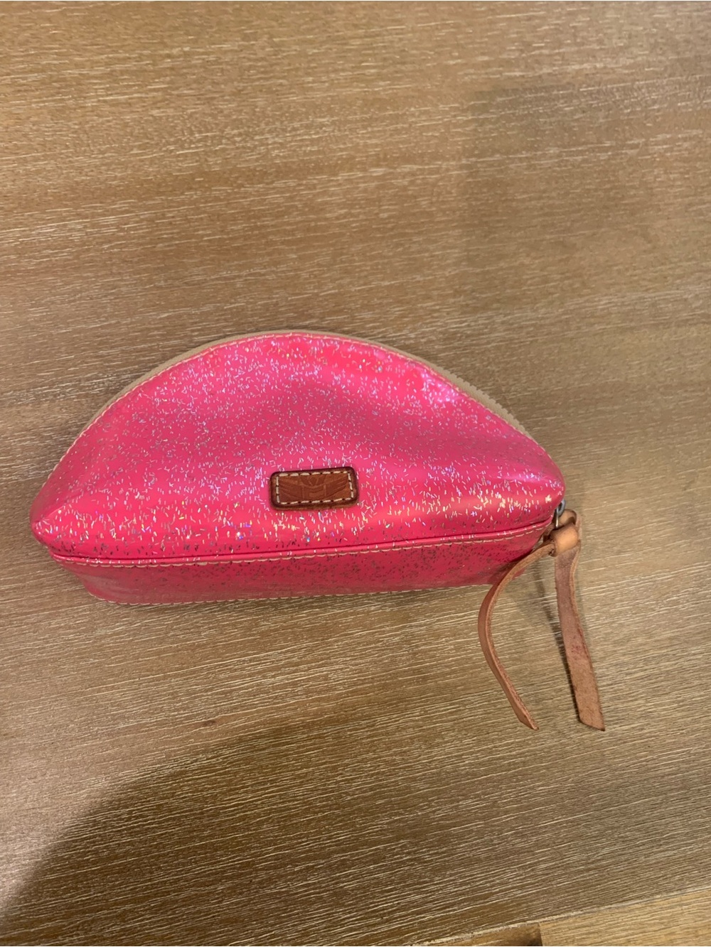 Consuela make up bag shine hot, pink glitter, black polkadot interior